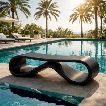Handcrafted Outdoor Solid Wood Bench Sculptural Wave Form Modern Poolside Seating - view 4 of 7