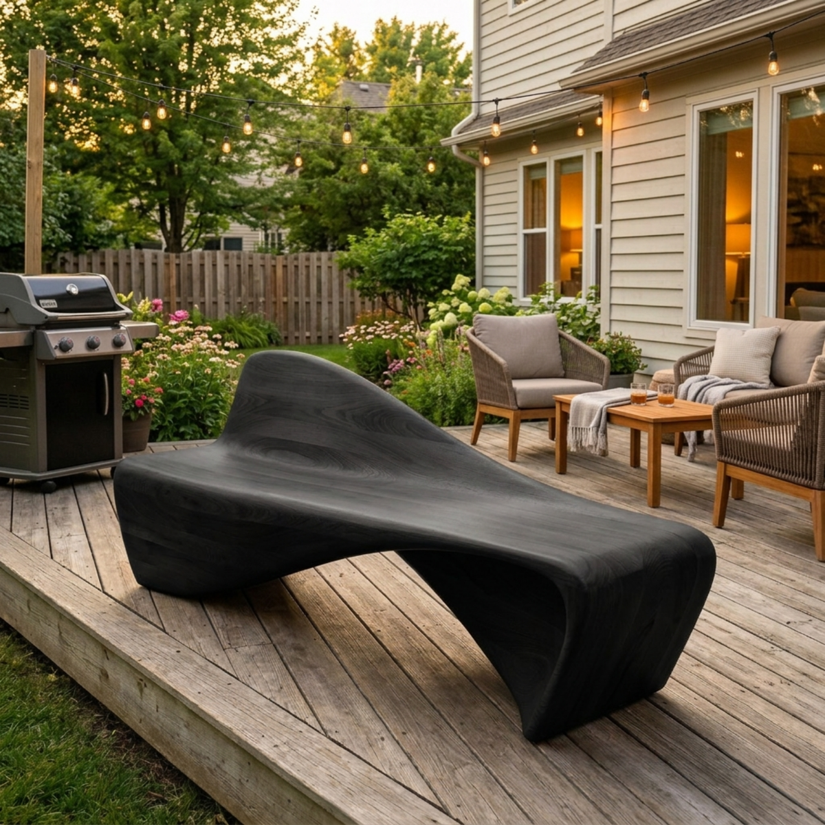 Solid Wood Outdoor Bench Sculptural Lounge Style with Ergonomic Curved Seat - view 4 of 7