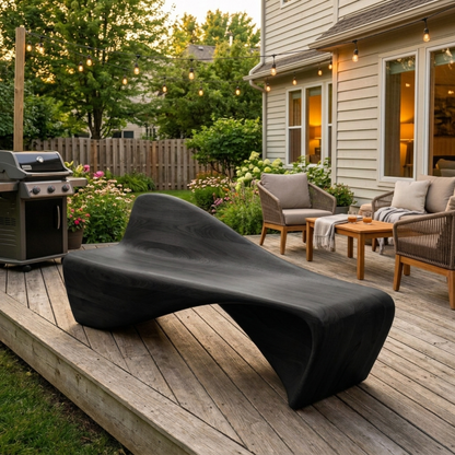 Solid Wood Outdoor Bench Sculptural Lounge Style with Ergonomic Curved Seat - view 4 of 7