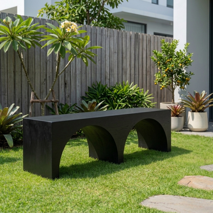 Solid Wood Outdoor Bench with Double Arch Base Minimalist Rectangular Design - view 5 of 8