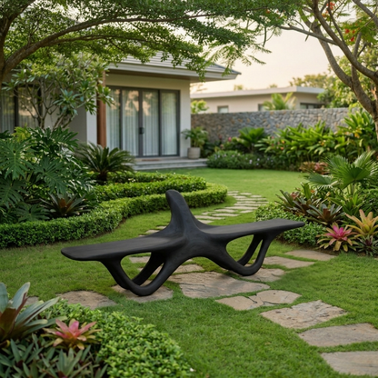 Solid Wood Outdoor Bench Sculptural Organic Form with Curved Flowing Base Design - view 3 of 7