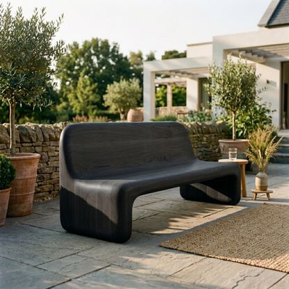 Handcrafted Solid Wood Outdoor Sofa – Sculptural Curved Patio Bench Seat - view 4 of 7