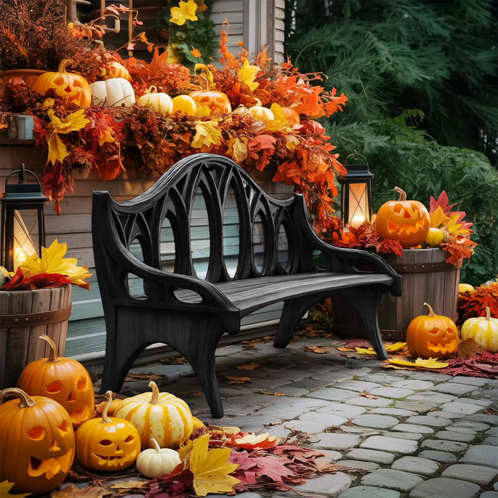 Farmhouse Solid Wood Halloween Bench For Outdoor Porch Design - view 4 of 8
