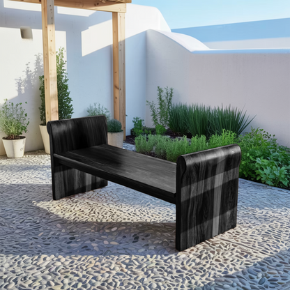 Contemporary Wood Bench With Rounded Armrests For Porch Or Garden - view 4 of 8