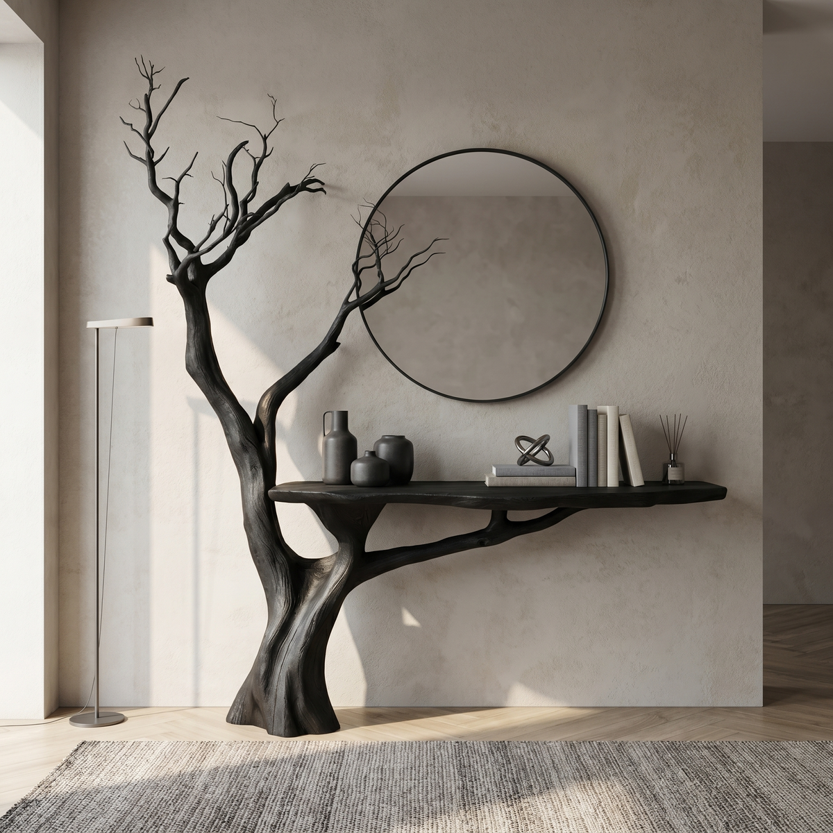 Rustic Console Table Sculpted Wood Tree Hallway Entrance - view 4 of 8