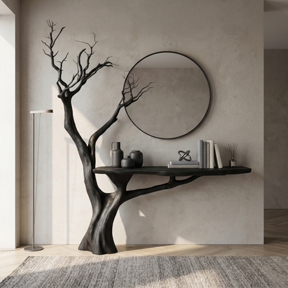 Rustic Console Table Sculpted Wood Tree Hallway Entrance - view 4 of 8