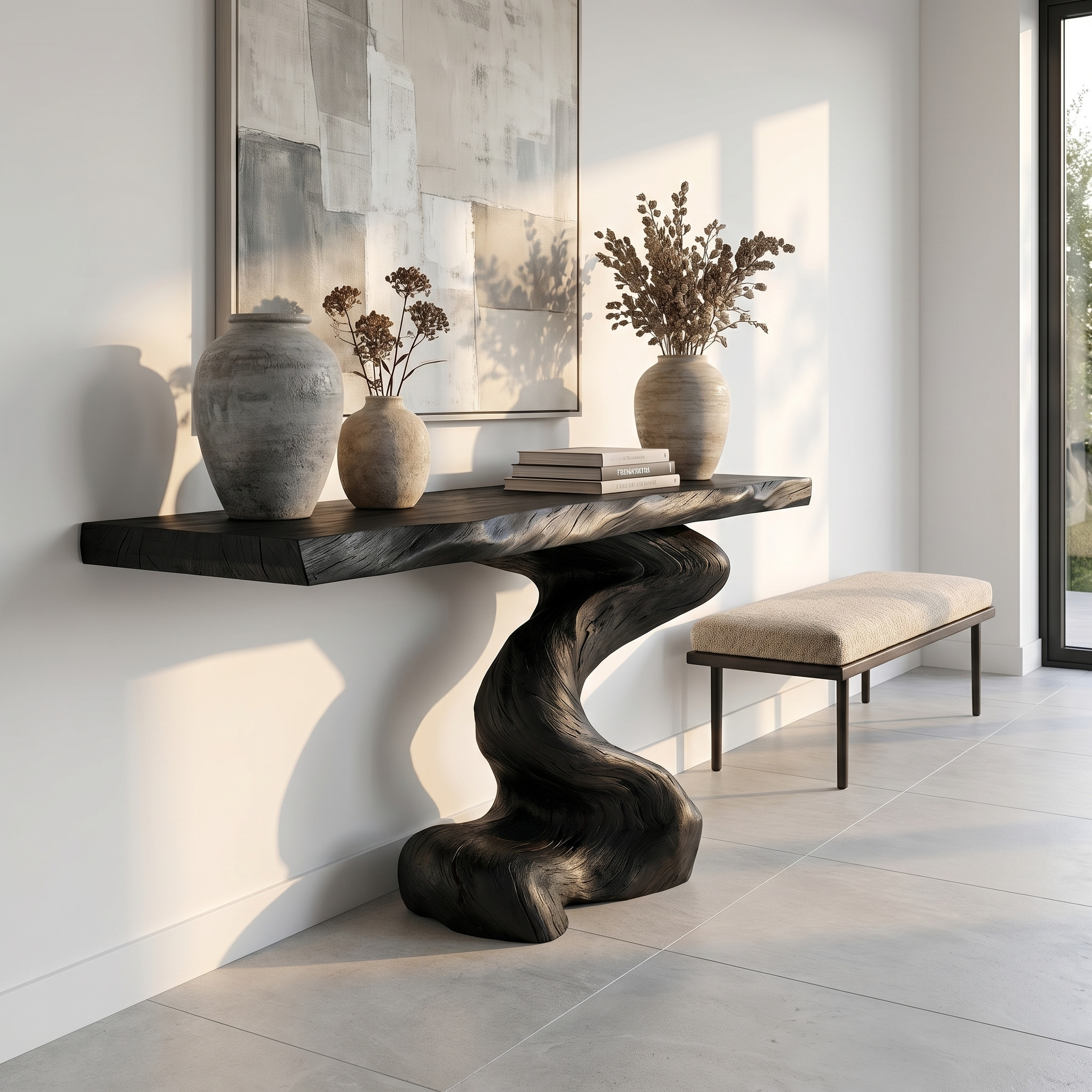 Mid Century Modern Console Table Sculptural Wood Art Living Area Entry - view 4 of 8