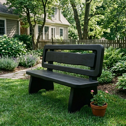 Solid Wood Outdoor Bench with Double Slat Back Modern Garden Patio Seating - view 4 of 7
