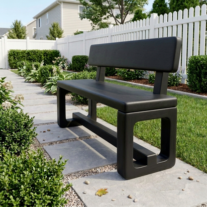 Solid Wood Outdoor Bench with Backrest and Modern Geometric Frame - view 4 of 7