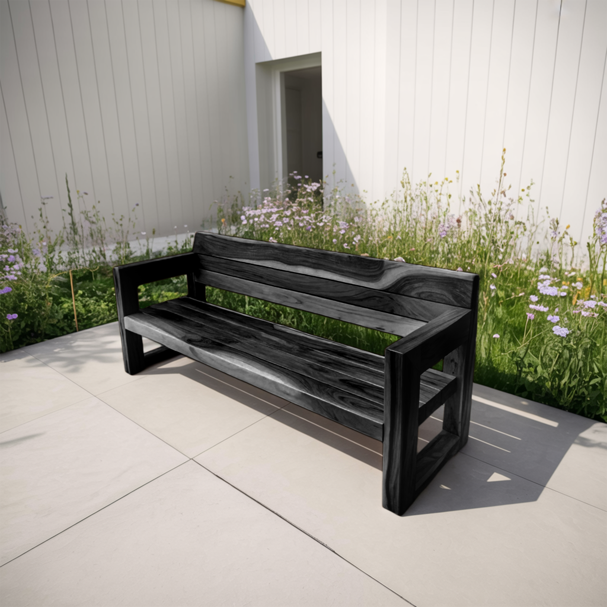 Modern Solid Wood Outdoor Bench With Armrests For Garden Or Entryway - view 4 of 8