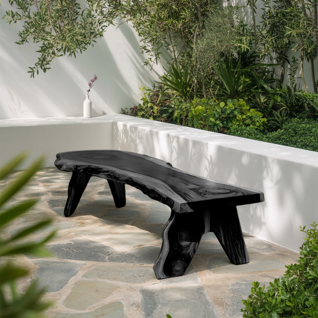 Rustic Live Edge Wooden Bench For Patio Or Garden - view 4 of 8