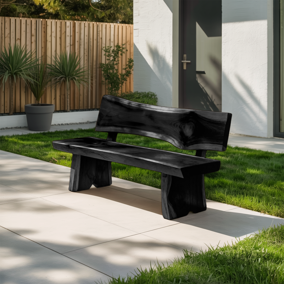 Contemporary Outdoor Wood Bench With Sculpted Back For Patio Or Courtyard - view 4 of 8