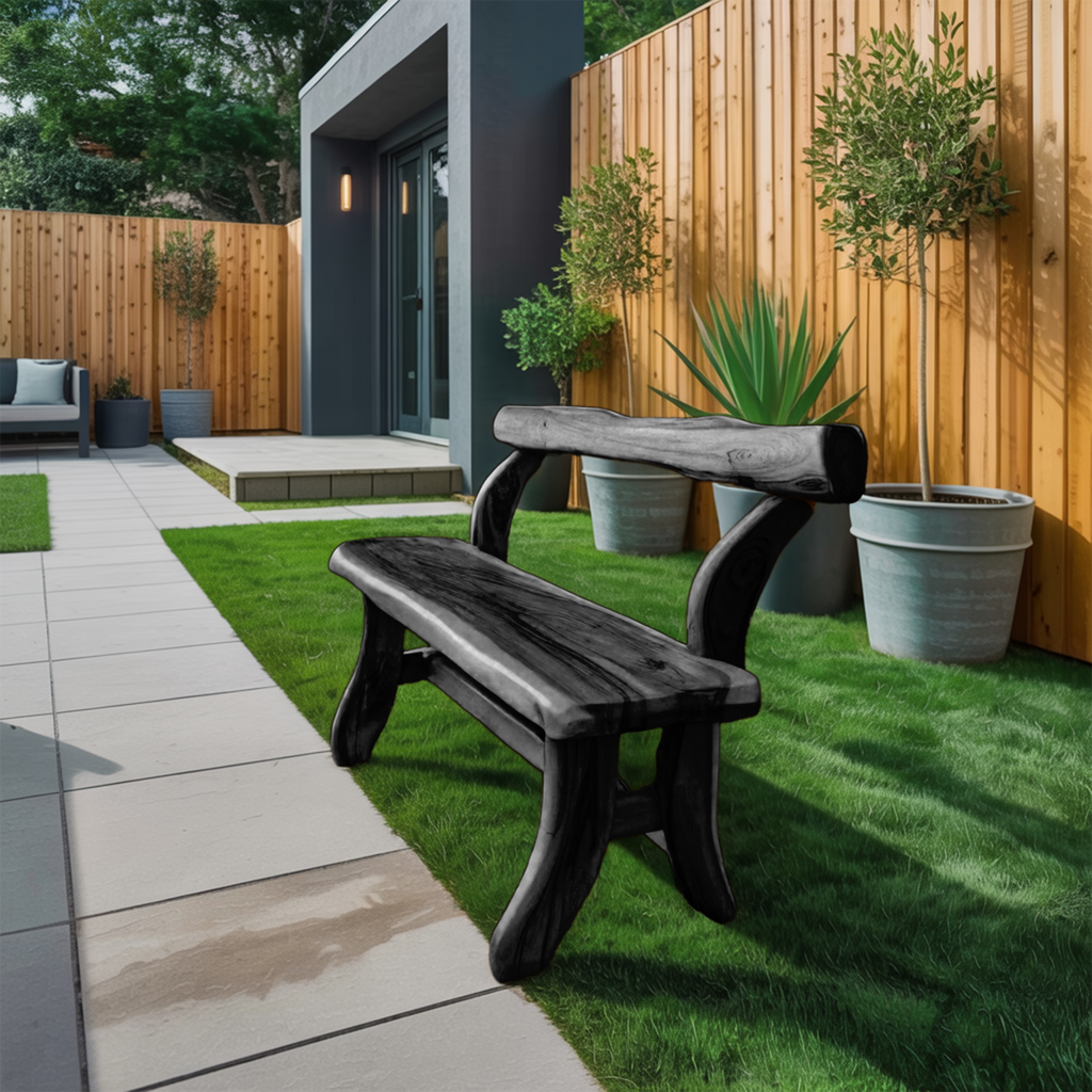 Rustic Garden Bench With Curved Seat For Patio Pathway And Front Porch - view 4 of 8