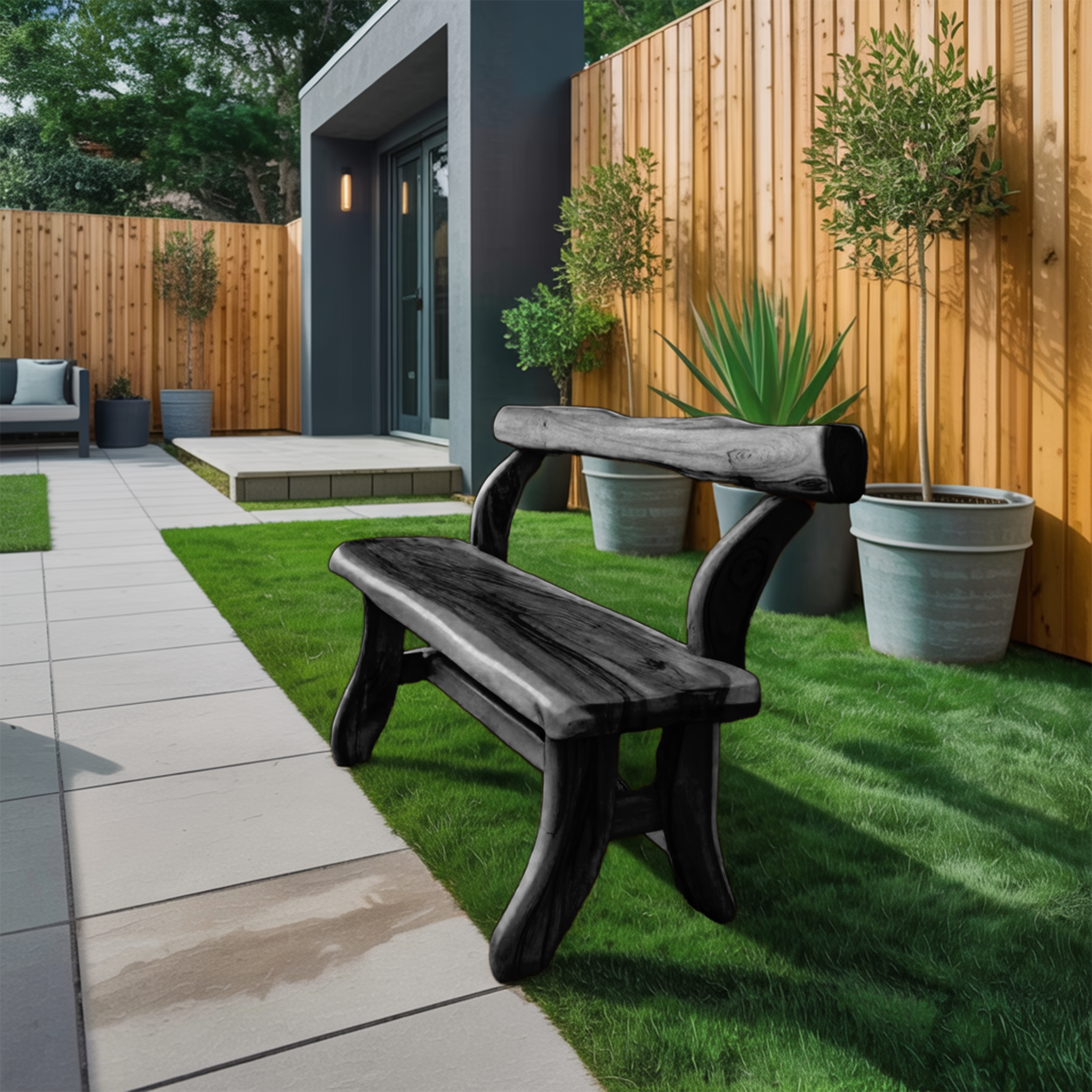 Rustic Garden Bench With Curved Seat For Patio Pathway And Front Porch - view 4 of 8