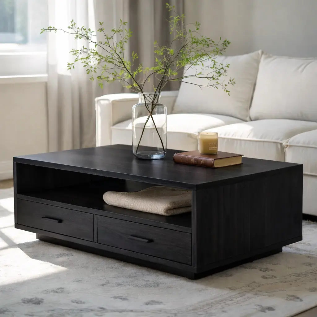 Solid Wood Coffee Table with Storage Drawers, Modern Design for Living Room - view 5 of 9
