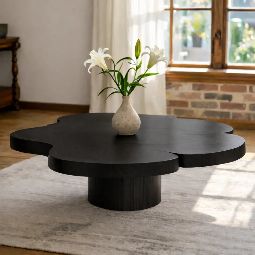 Organic Shaped Walnut Coffee Table with Pedestal Base, Modern Sculptural Design for Living Room - view 4 of 9