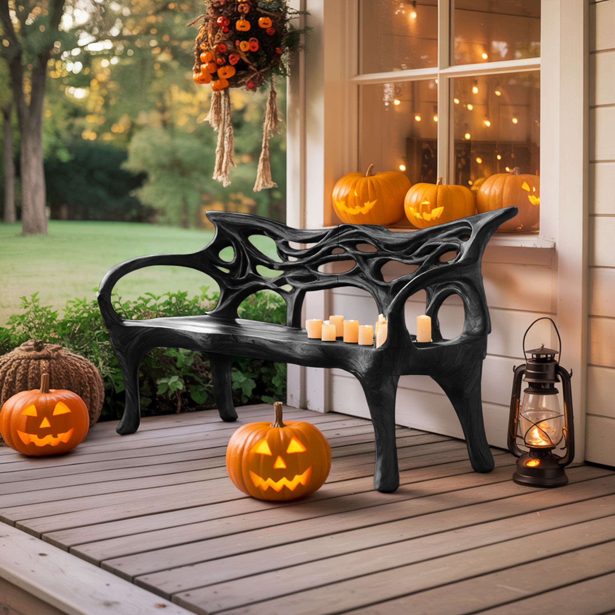 Mid Century Solid Wood Halloween Bench For Outdoor Design - view 4 of 8