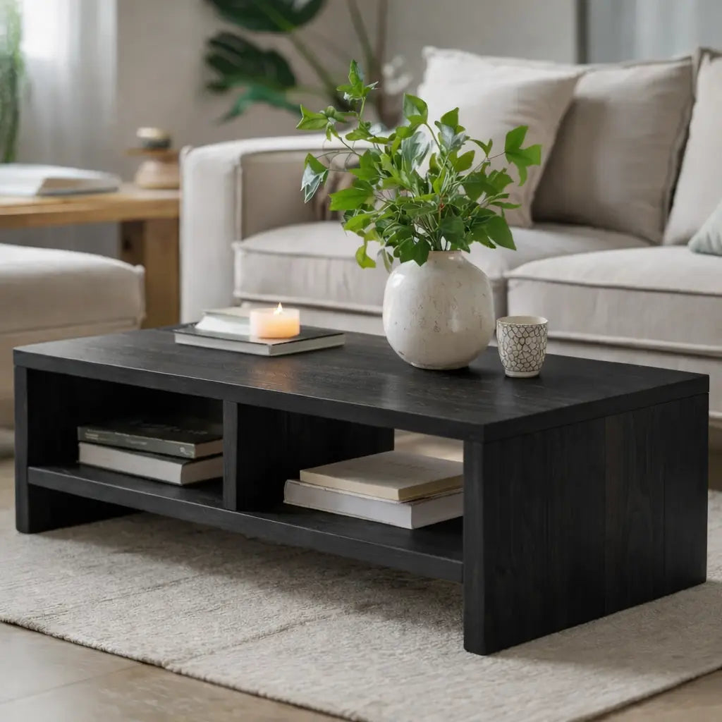 Solid Wood Coffee Table with Open Storage, Rustic Design for Living Room and Décor - view 4 of 9