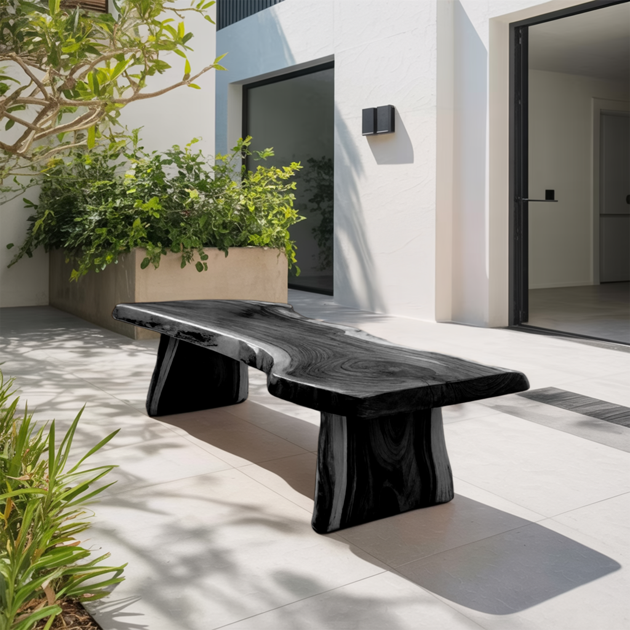 Minimalist Live Edge Outdoor Bench For Entryway Or Patio - view 4 of 8