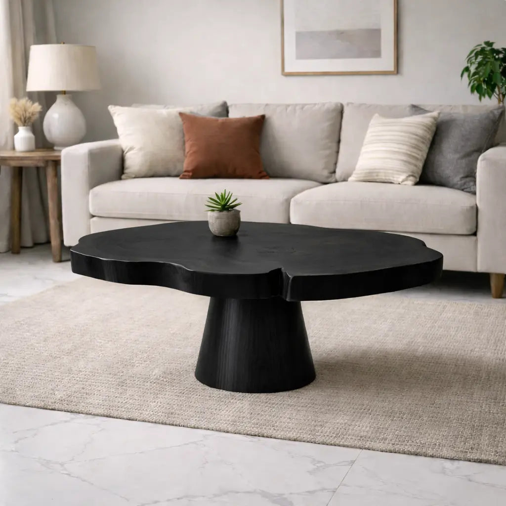 Solid Wood Coffee Table with Organic Edge Top Modern Sculptural Living Room Table - view 4 of 9