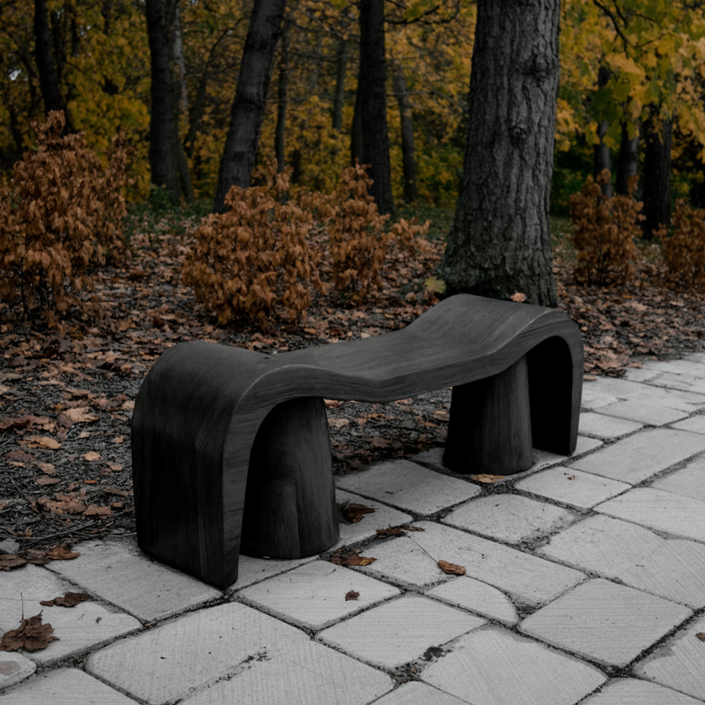 Contemporary Sculpted Wood Bench For Garden Or Patio - view 4 of 8