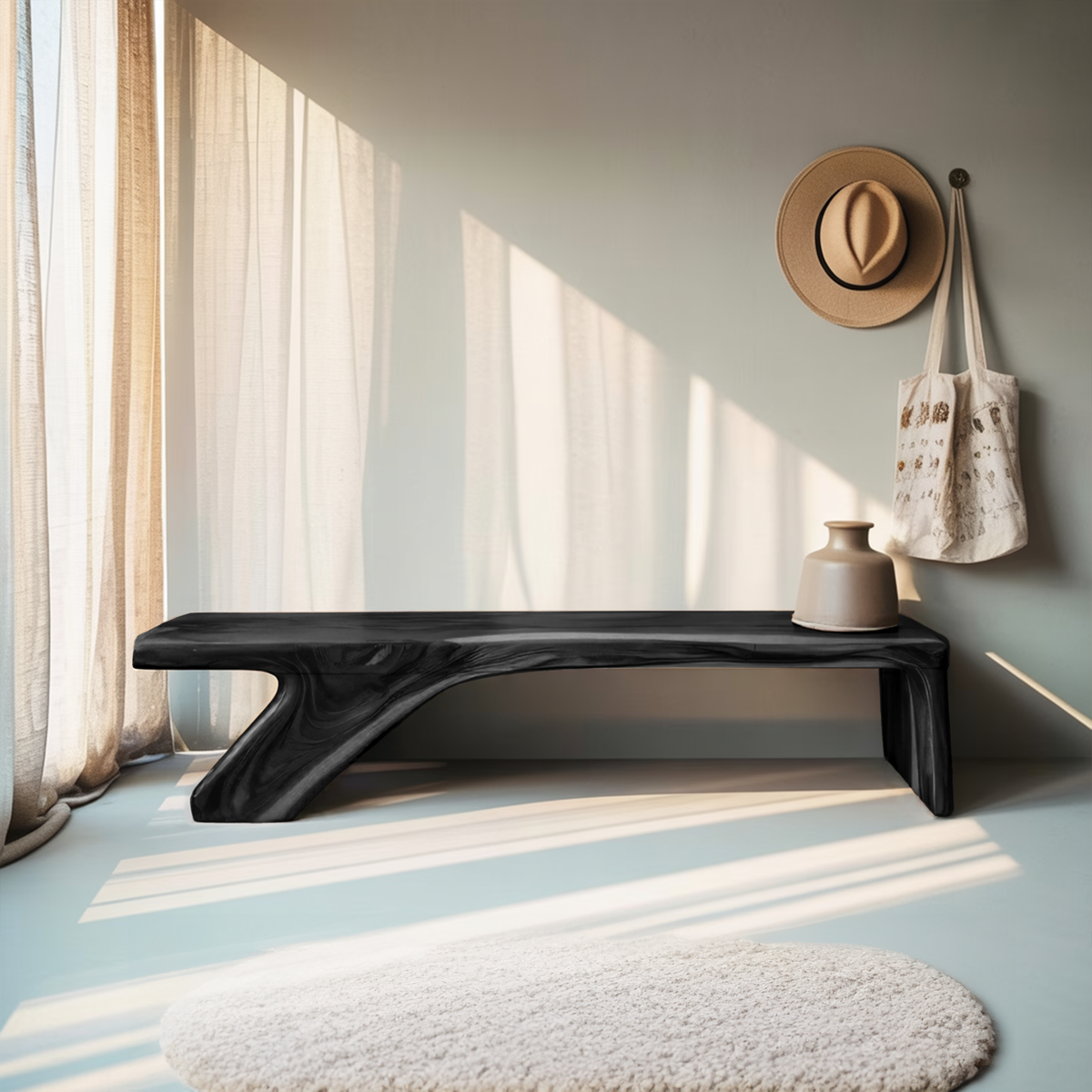 Architectural Bench With Sculpted Z Base For Entryway - view 4 of 8