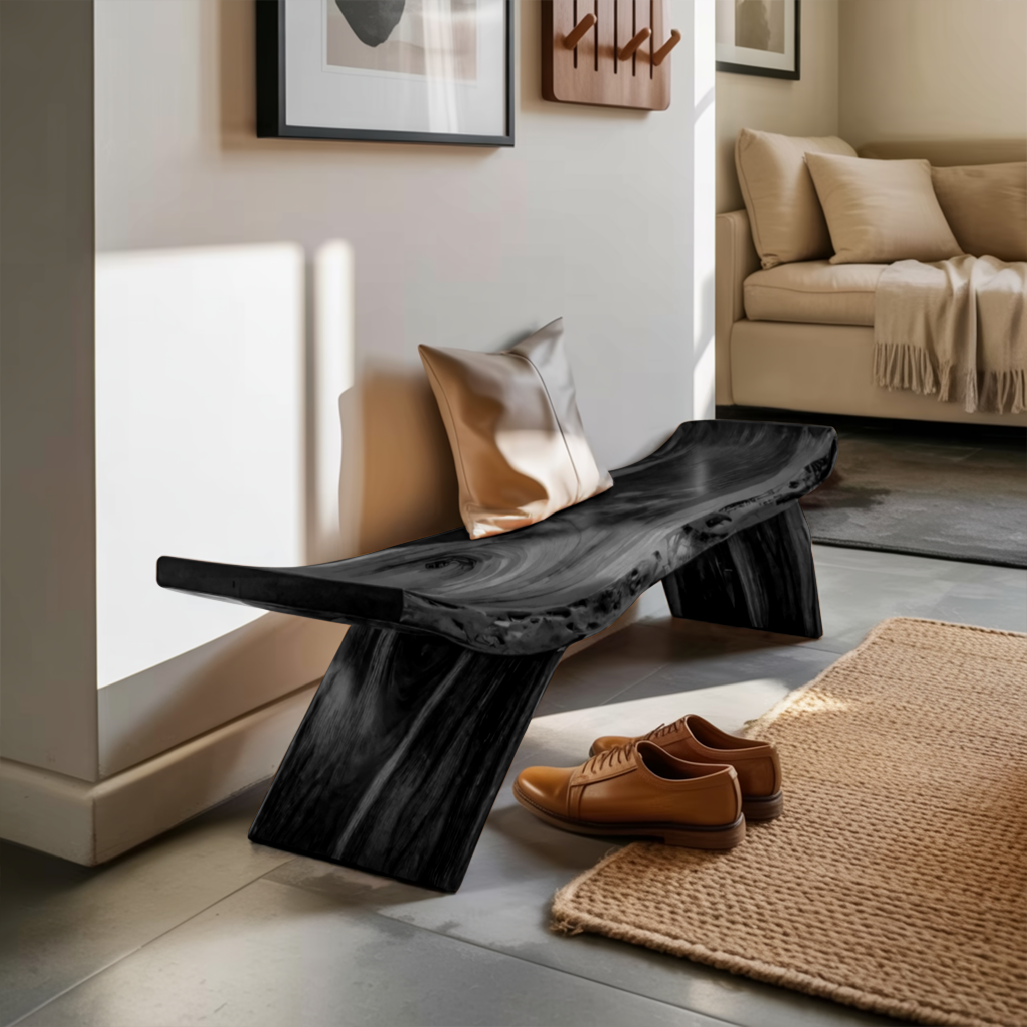 Rustic Live Edge Bench With Organic Curves For Entryway - view 4 of 8
