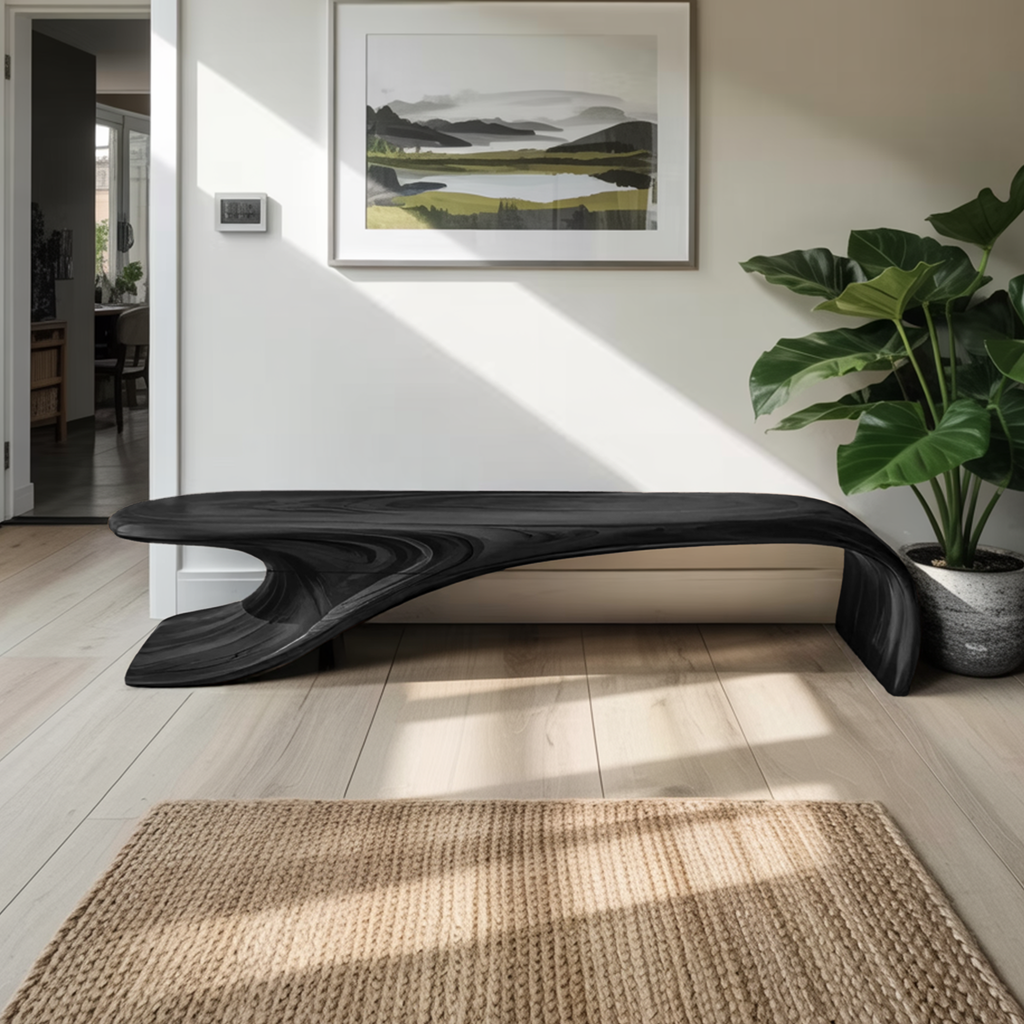 Modern Sculptural Bench With Flowing Curves For Living Room - view 4 of 8
