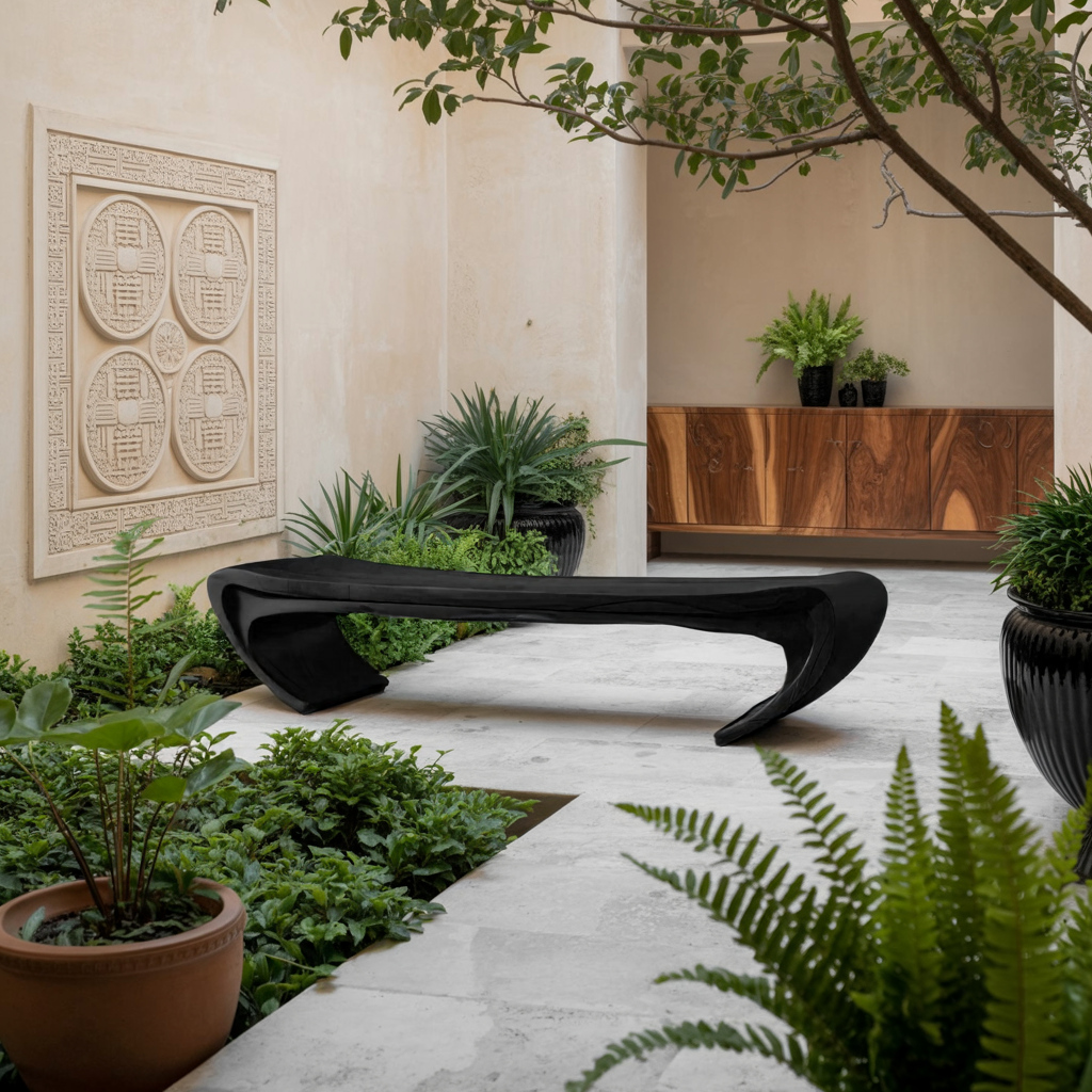 Modern Sculptural Wood Bench For Entryway Or Living Room - view 4 of 8