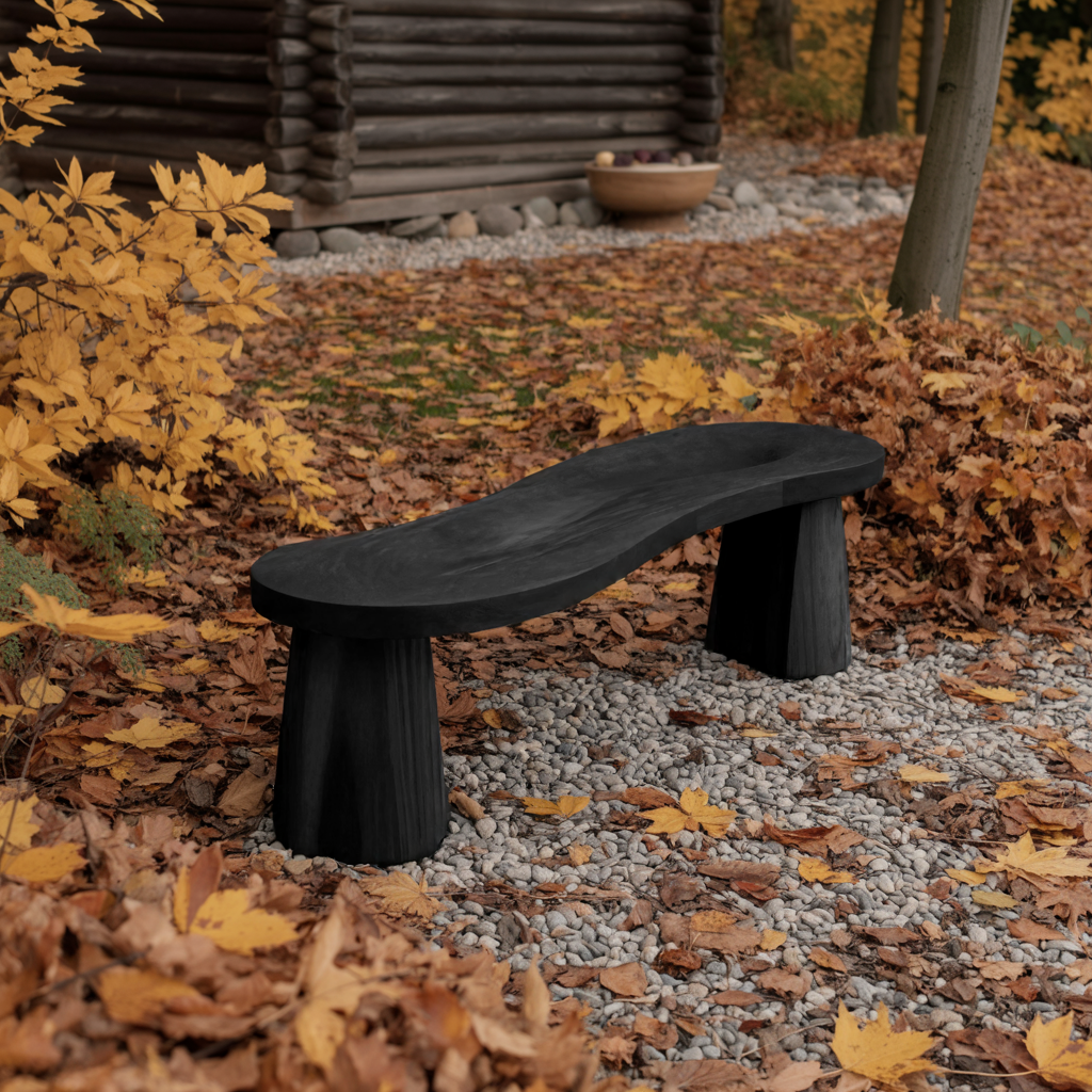 Organic Curved Wood Bench For Garden Or Entryway - view 4 of 8