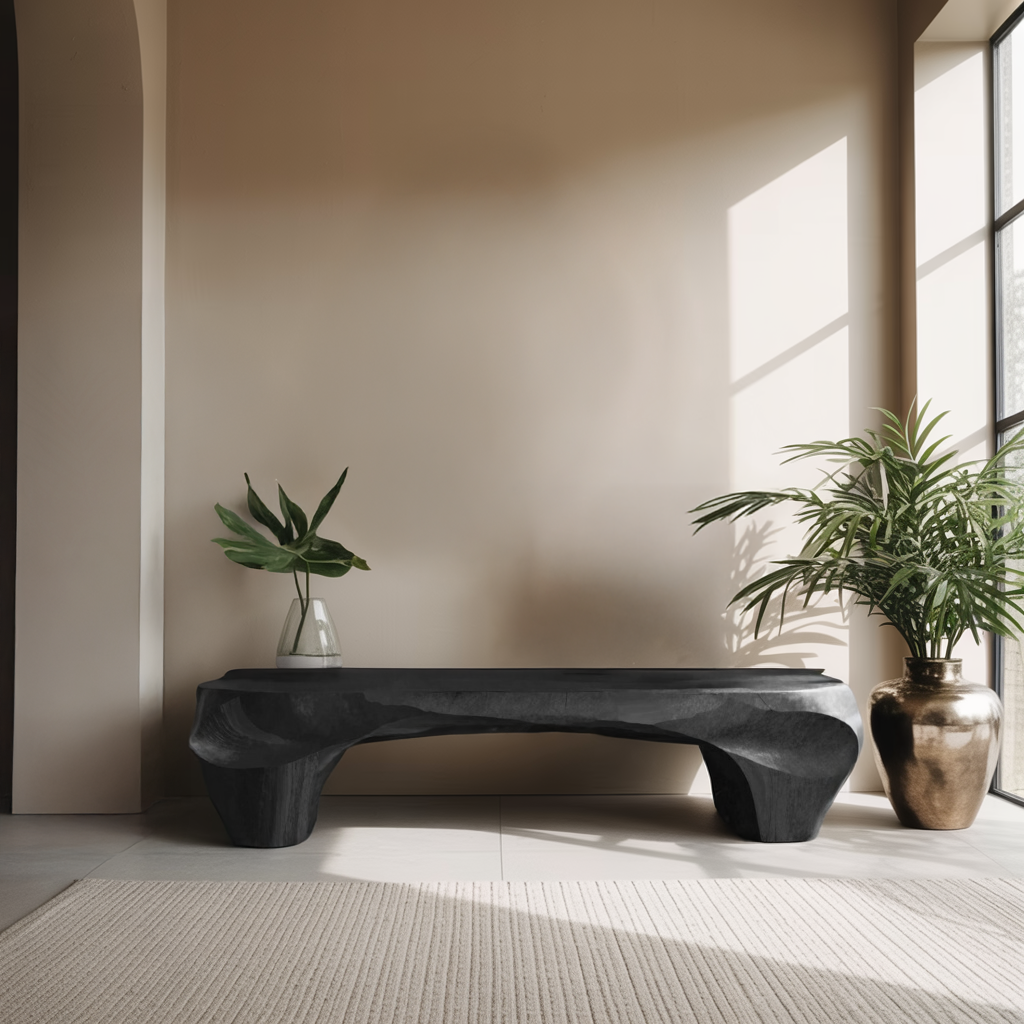 Modern Sculptural Bench And Wall Mirror For Entryway - view 4 of 8