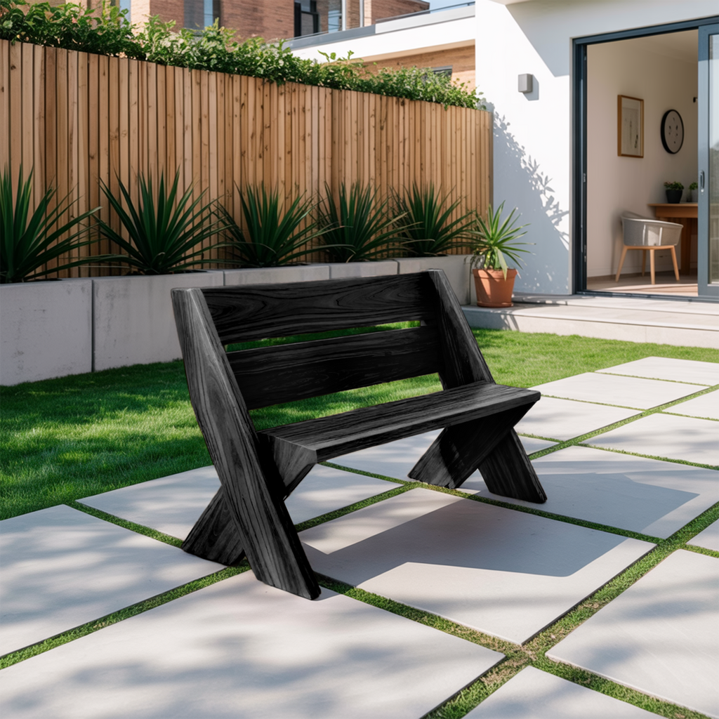 Modern Outdoor Bench With Angled Legs For Garden Patio And Backyard - view 4 of 8