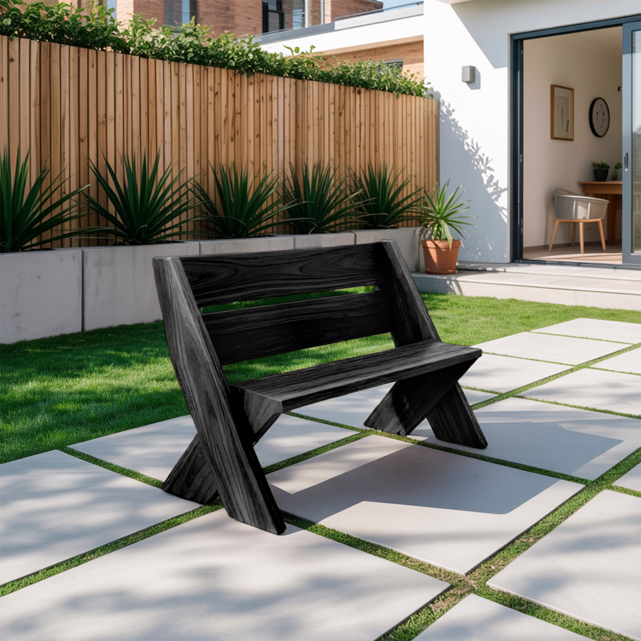 Modern Outdoor Bench With Angled Legs For Garden Patio And Backyard - view 4 of 8