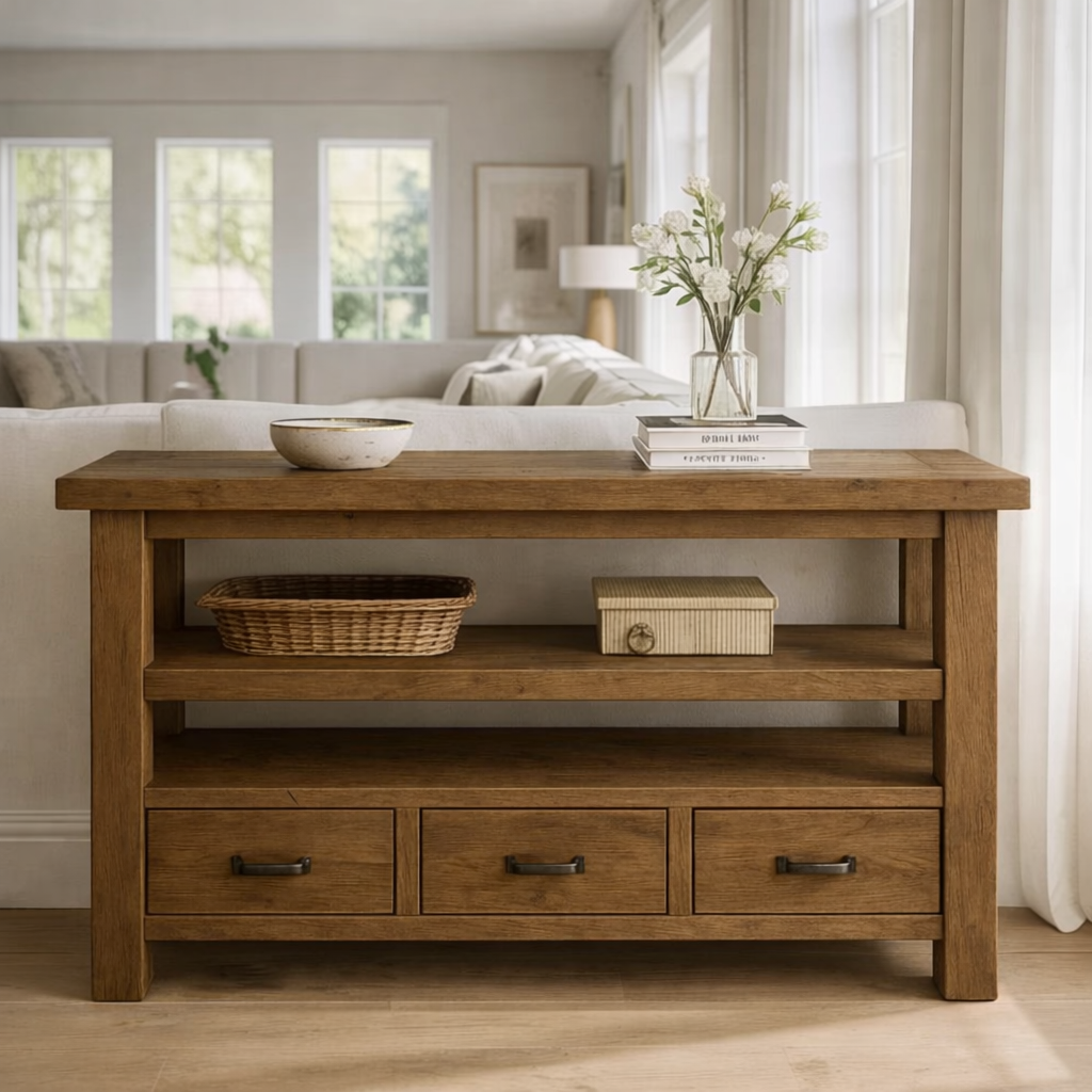Solid Wood Console Table with Drawers and Open Shelf - view 4 of 9