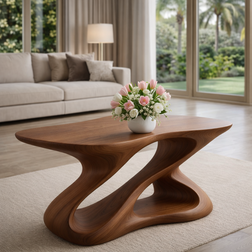 Sculptural Solid Wood Coffee Table for Modern Living Rooms - view 3 of 9