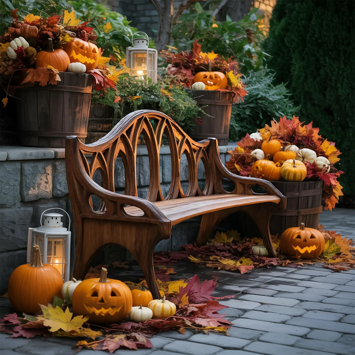 Farmhouse Solid Wood Halloween Bench For Outdoor Porch Design - view 6 of 8
