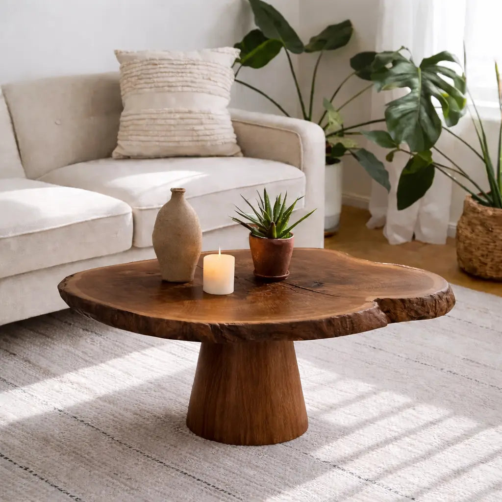 Live Edge Solid Wood Coffee Table for Living Room with Pedestal Base - view 3 of 9