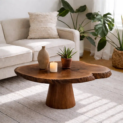 Live Edge Solid Wood Coffee Table for Living Room with Pedestal Base - view 3 of 9