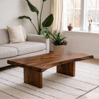Solid Wood Coffee Table with Live Edge Top and Minimal Block Legs - view 1 of 9