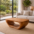 Solid Wood Coffee Table with Sculptural Hollow Base and Smooth Curved Design - view 3 of 9