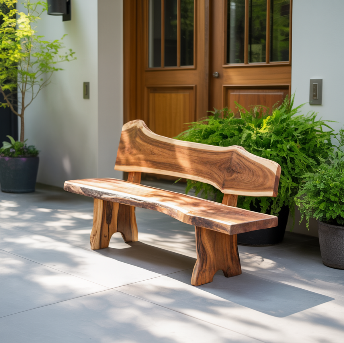 Rustic Live Edge Outdoor Bench With Curved Back For Patio Or Garden - view 6 of 8
