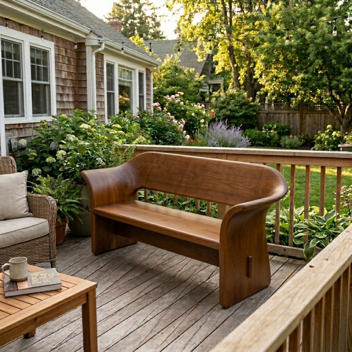 Solid Wood Outdoor Bench with Curved Wraparound Backrest Patio Garden Seating - view 2 of 7