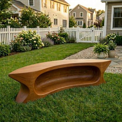 Solid Wood Outdoor Bench with Sculpted Hollow Base and Organic Curved Silhouette - view 2 of 8
