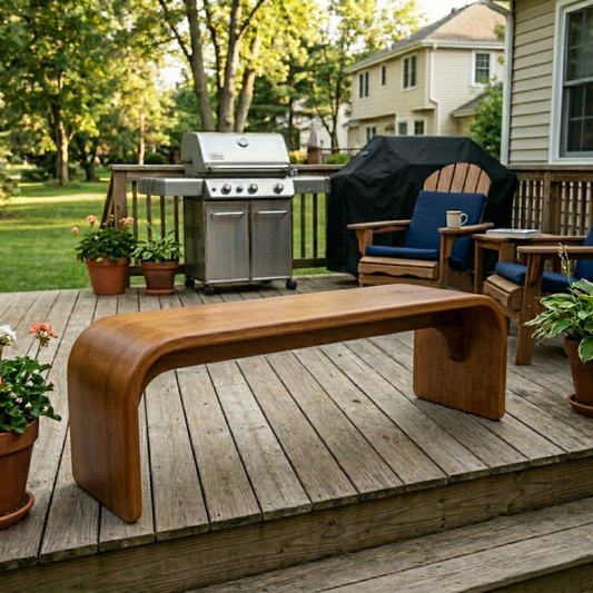 Solid Wood Outdoor Bench with Curved Waterfall Design and Minimalist Profile - view 1 of 7