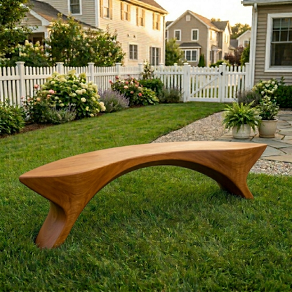 Solid Wood Outdoor Bench Sculptural Curved Design with Organic Arch Base - view 1 of 8