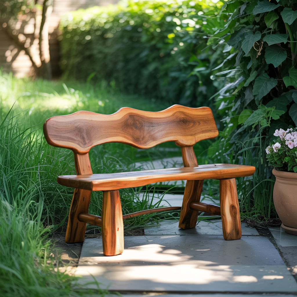 Rustic Garden Bench Live Edge Outdoor Seating For Patio Courtyard And Backyard - view 6 of 8