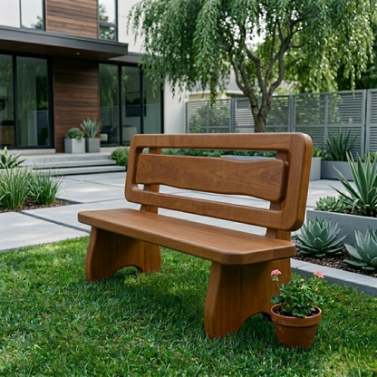 Solid Wood Outdoor Bench with Double Slat Back Modern Garden Patio Seating - view 1 of 7
