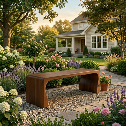 Solid Wood Outdoor Bench with Curved Waterfall Frame and Soft Rounded Edges - view 3 of 7