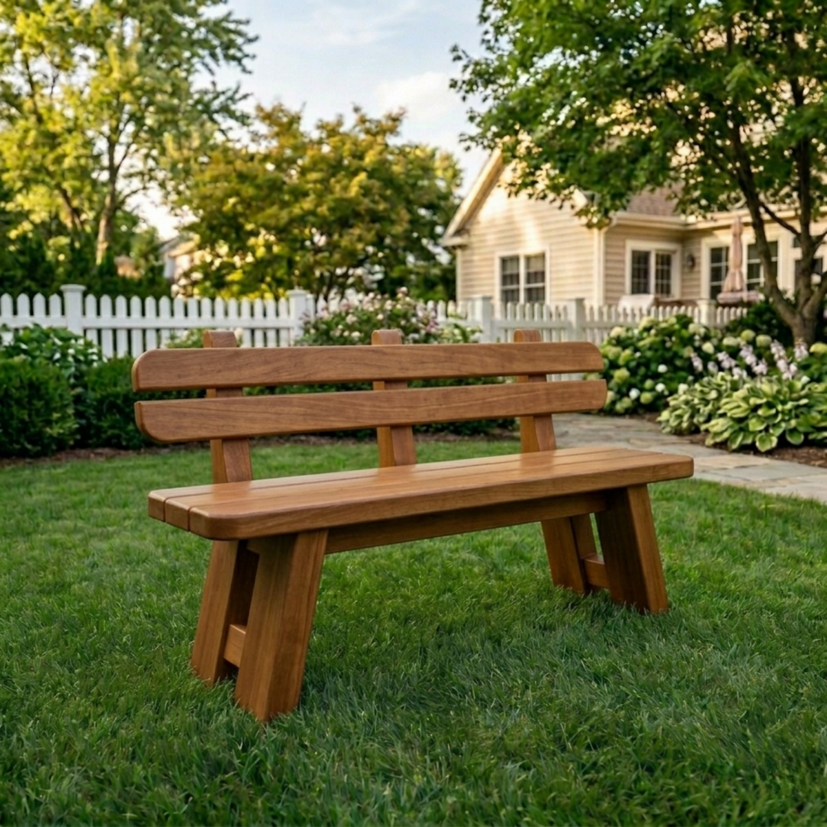 Solid Wood Outdoor Garden Bench with Slatted Backrest and A-Frame Legs - view 2 of 7