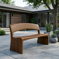 Solid Wood Outdoor Bench with Open Back Curve Modern Patio Garden Seating - view 2 of 7